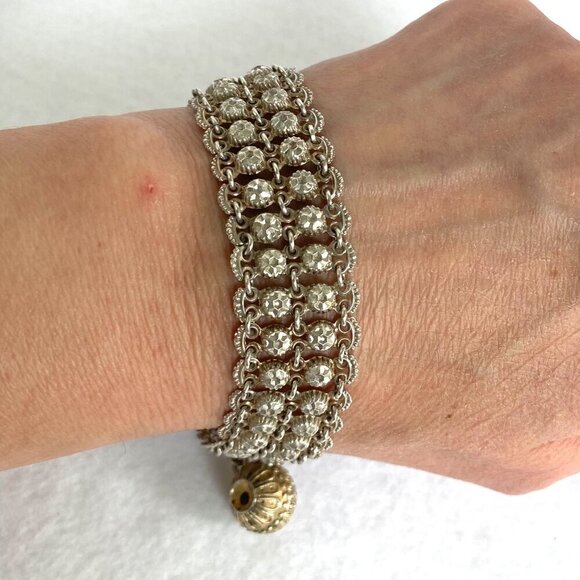 Vintage Antique 800 Silver 2 Row Diamond Cut Adjustable Foxtail Slide Bracelet - Picture 5 of 17